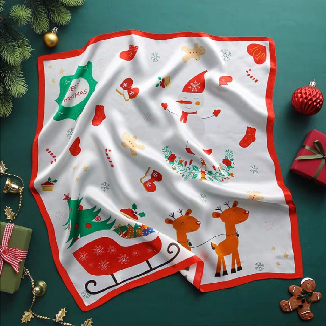 Sciarpa quadrata piccola per bambini in seta 100% seta personalizzata in stile natalizio