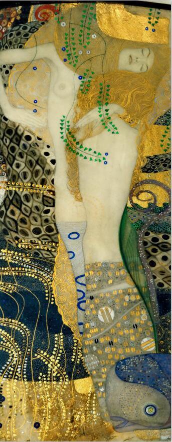 Sciarpa lunga in seta stampata con motivi dipinti ad olio dell'artista Klimt